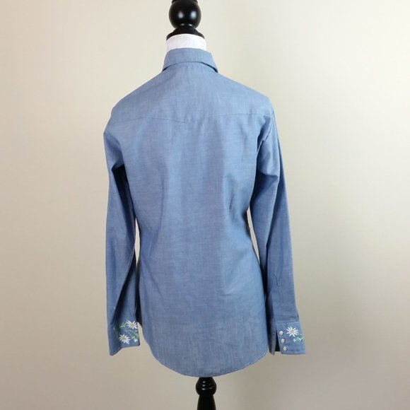 Vtg Hand Painted Long Sleeve Chambray Shirt XL - Picture 5 of 8